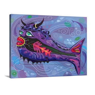 Imaginary Bull Fish In Swirling Sea Wall Art - Canvas - Gallery Wrap