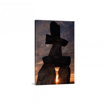 Inuit Cairn Trail Marker At Sunset Vancouver British Columbia Canada Wall Art - Canvas - Gallery Wrap