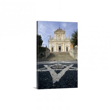 Italy Santa Margherita Ligure Church Of St James With Pebble Mosaic Foreground Wall Art - Canvas - Gallery Wrap