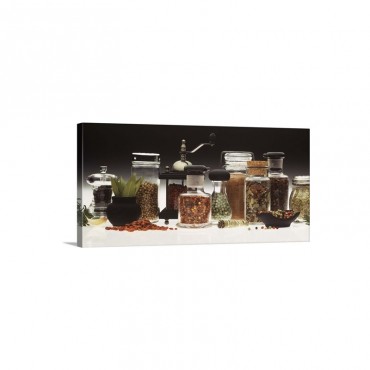 Jars Of Spices And Herbs Wall Art - Canvas - Gallery Wrap