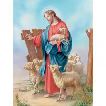 Jesus With A Flock Of Sheep