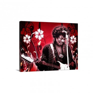 Jimi Hendrix Red Floral Wall Art - Canvas - Gallery Wrap