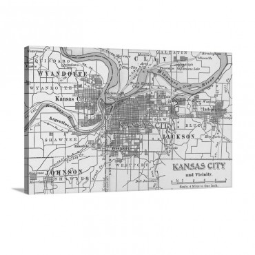 Kansas City Vintage Map Wall Art - Canvas - Gallery Wrap