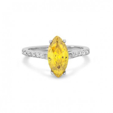 Rhodium Plated Yellow Marquise CZ Ring