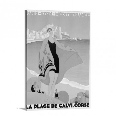 La Plage De Calvi Corse Vintage Poster By Roger Broders Wall Art - Canvas - Gallery Wrap