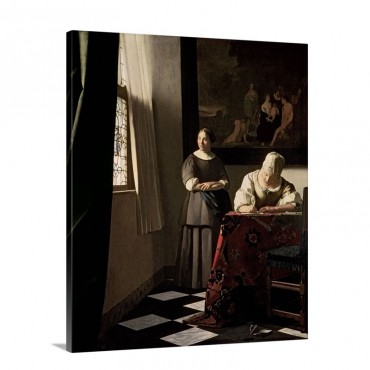Lady Writing A Letter With Her Maid C 1670 Wall Art - Canvas - Gallery Wrap