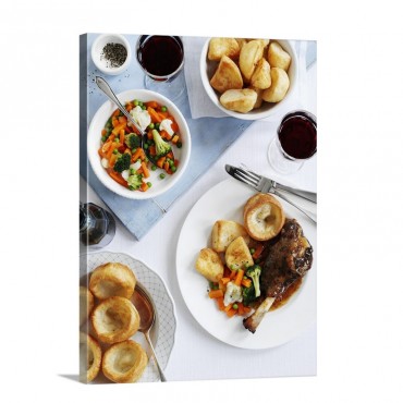 Leg Of Lamb With Vegetables And Yorkshire Pudding Wall Art - Canvas - Gallery Wrap