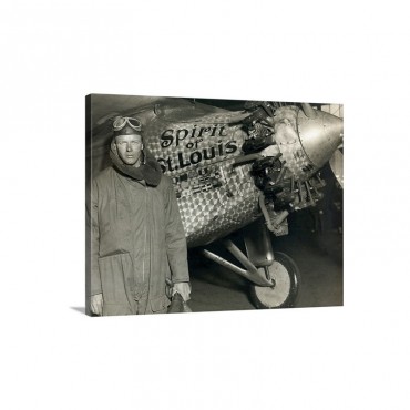 Lindbergh With His Airplane 1928 Wall Art - Canvas - Gallery Wrap