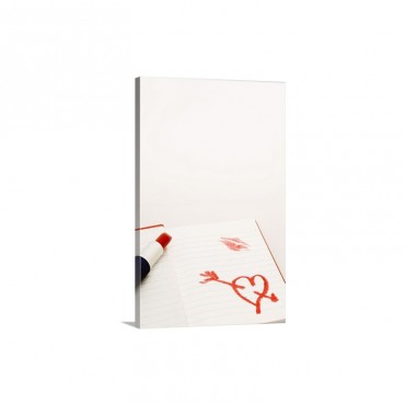 Lipstick With Drawing Of Red Heart And Arrow Wall Art - Canvas - Gallery Wrap