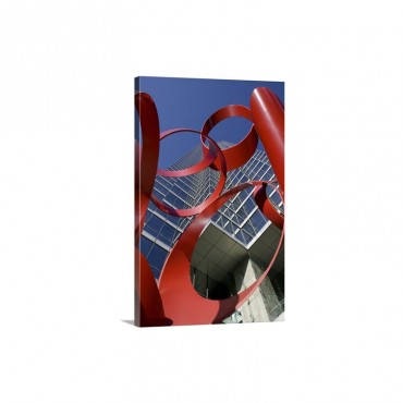 Low Angle View Of A Sculpture In Front Of A Building Bank Of America Plaza Dallas Texas Wall Art - Canvas - Gallery Wrap