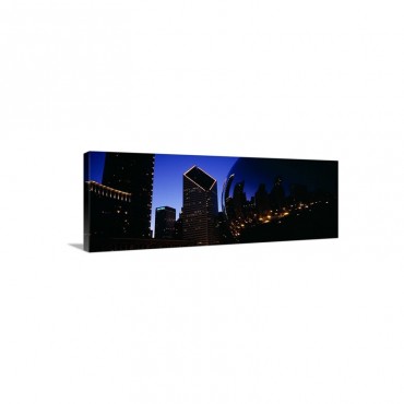 Low Angle View Of Reflections Of Lit Up Buildings In A Sculpture Cloud Gate Millennium Park Chicago Illinois Wall Art - Canvas - Gallery Wrap