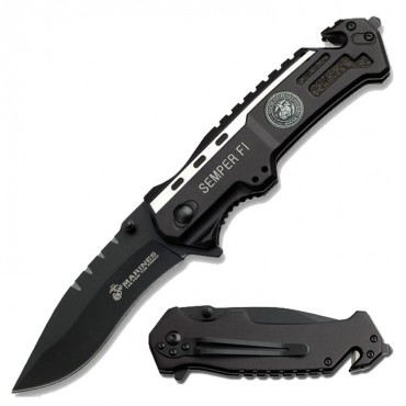 MTech 8.25 in. Stainless Steel Spring Assisted Knife Survival Black Aluminum Handle