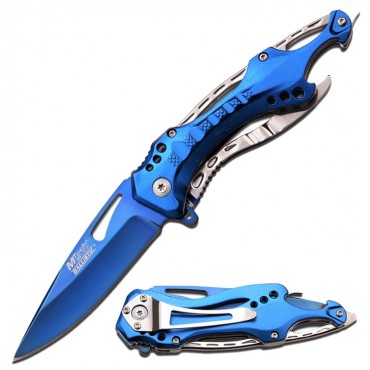 MTech 8 in. Stainless Steel Spring Assisted Knife Sky Blue Coated Aluminum Handle