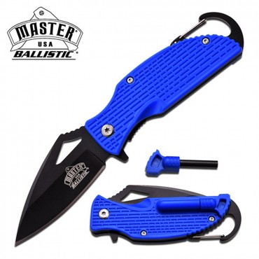 6.5 in. Stainless Steel Blade Spring Assisted Knife Nylon Fiber Handle - Blue