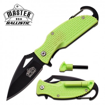 6.5 in. Stainless Steel Blade Spring Assisted Knife Green Nylon Fiber Handle