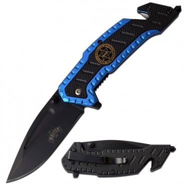 MASTER USA Spring Assisted Knife 3Cr13 Steel Blade Blue Black Handle