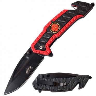 MASTER USA Spring Assisted Knife 3Cr13 Steel Blade Red Black Handle