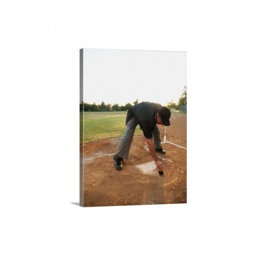 Man Drawing In Sand On Baseball Diamond Wall Art - Canvas - Gallery Wrap