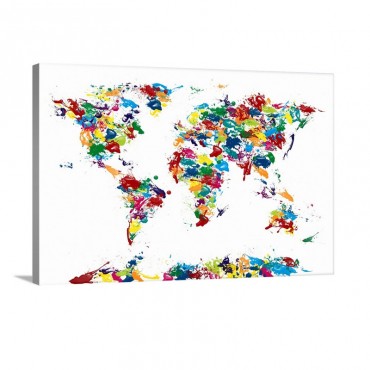 Map Of The World Made Up From Paint Splatters Wall Art - Canvas - Gallery Wrap