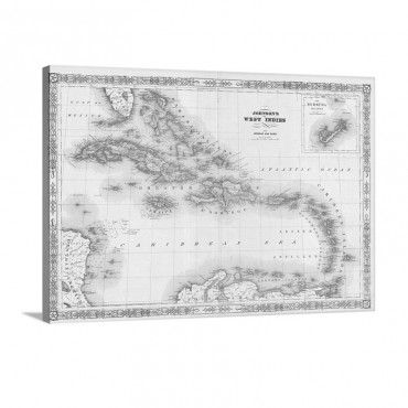Map Of The West Indies And Caribbean By A J Johnson Wall Art - Canvas - Gallery Wrap