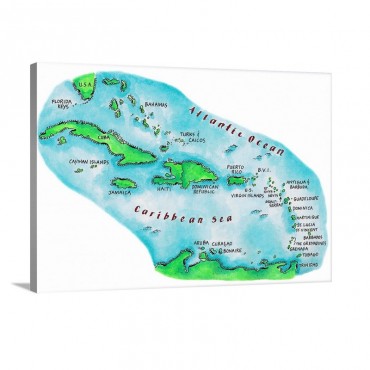 Map Of Caribbean Islands Wall Art - Canvas - Gallery Wrap