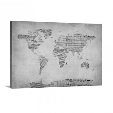 Map Of The World Map From Old Sheet Music Wall Art - Canvas - Gallery Wrap