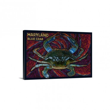 Maryland  Blue Crab Paper Mosaic Retro Travel Poster Wall Art - Canvas - Gallery Wrap