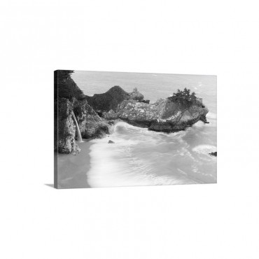 McWay Falls And Waves Hitting The Shore At Big Sur Julia Pfeiffer Burns State Park California Wall Art - Canvas - Gallery Wrap