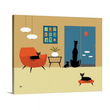 Mid Century Dogs And Cats Wall Art - Canvas - Gallery Wrap