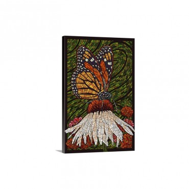 Monarch Butterfly Paper Mosaic Green Background Wall Art - Canvas - Gallery Wrap