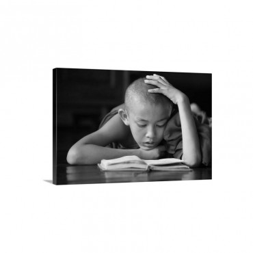 Monk Boy Reading On The Floor Of His Monastery Wall Art - Canvas - Gallery Wrap