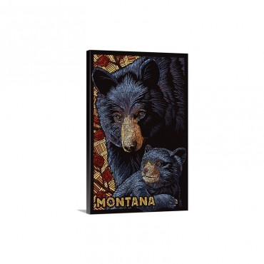 Montana Bear Mosaic Retro Travel Poster Wall Art - Canvas - Gallery Wrap