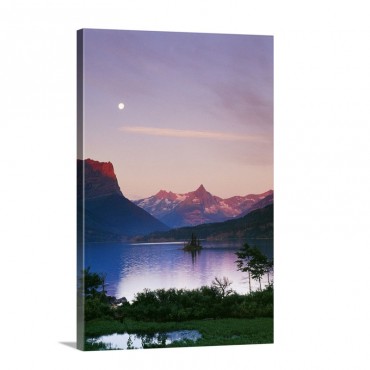 Moon Over Mountains And Saint Marys Lake Wall Art - Canvas - Gallery Wrap