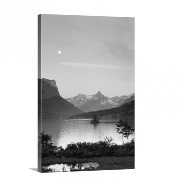 Moon Over Mountains And Saint Marys Lake Wall Art - Canvas - Gallery Wrap