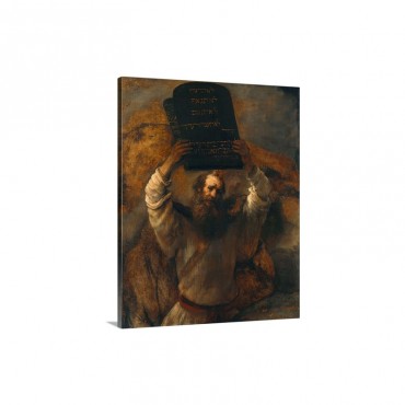 Moses With The Ten Commandments By Rembrandt Van Rijn Wall Art - Canvas - Gallery Wrap