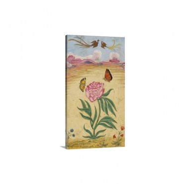 Mughal Miniature Painting Depicting A Peony With Birds Of Paradise And Butterflies Wall Art - Canvas - Gallery Wrap