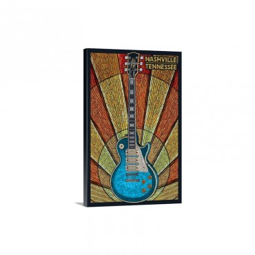Nashville Tennessee Guitar Mosaic Retro Travel Poster Wall Art - Canvas - Gallery Wrap