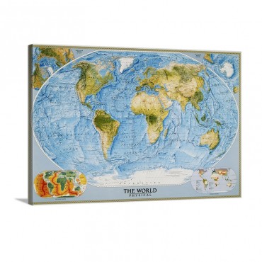 National Geographic Physical Map Of The World Wall Art - Canvas - Gallery Wrap