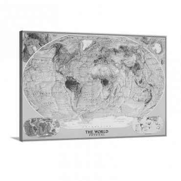 National Geographic Physical Map Of The World Wall Art - Canvas - Gallery Wrap