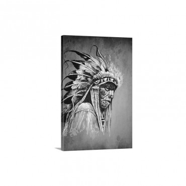 Native American Profile Portrait Wall Art - Canvas - Gallery Wrap