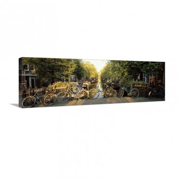 Netherlands Amsterdam Bicycles On Bridge Over Canal Wall Art - Canvas - Gallery Wrap
