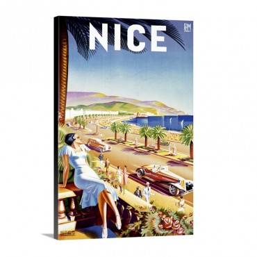 Nice Riviera Beach Resort Vintage Advertising Poster Wall Art - Canvas - Gallery Wrap