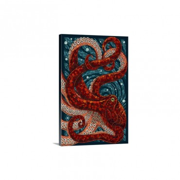 Octopus Paper Mosaic Retro Travel Poster Wall Art - Canvas - Gallery Wrap