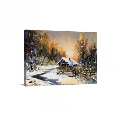 Oil Painting Of Rural Winter Landscape Wall Art - Canvas - Gallery Wrap