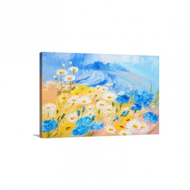 Oil Painting Of White And Yellow Flowers Wall Art - Canvas - Gallery Wrap