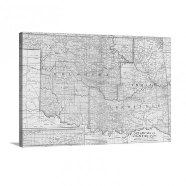 Oklahoma And Indian Territory Vintage Map Wall Art - Canvas - Gallery Wrap