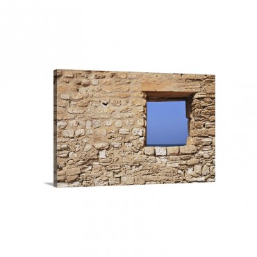 Old Fortified Wall With Window Framing Blue Seascape On Blue Sky Jerba Island Tunisia Wall Art - Canvas - Gallery Wrap