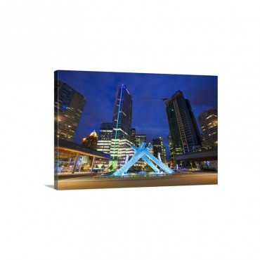 Olympic Flame Burner At Night Near The Convention Centre Vancouver Canada Wall Art - Canvas - Gallery Wrap