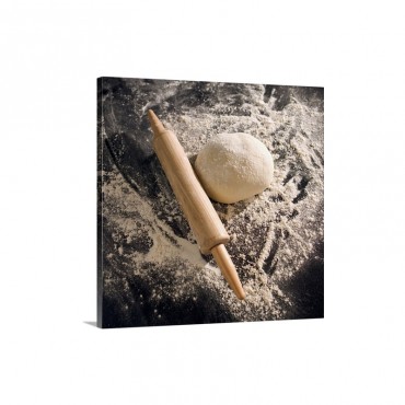 Overhead Shot Of A Rolling Pin Dough And Flour On A Counter Wall Art - Canvas - Gallery Wrap