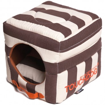 Touchdog Polo-Striped Convertible and Reversible Squared 2-in-1 Collapsible Dog House Bed